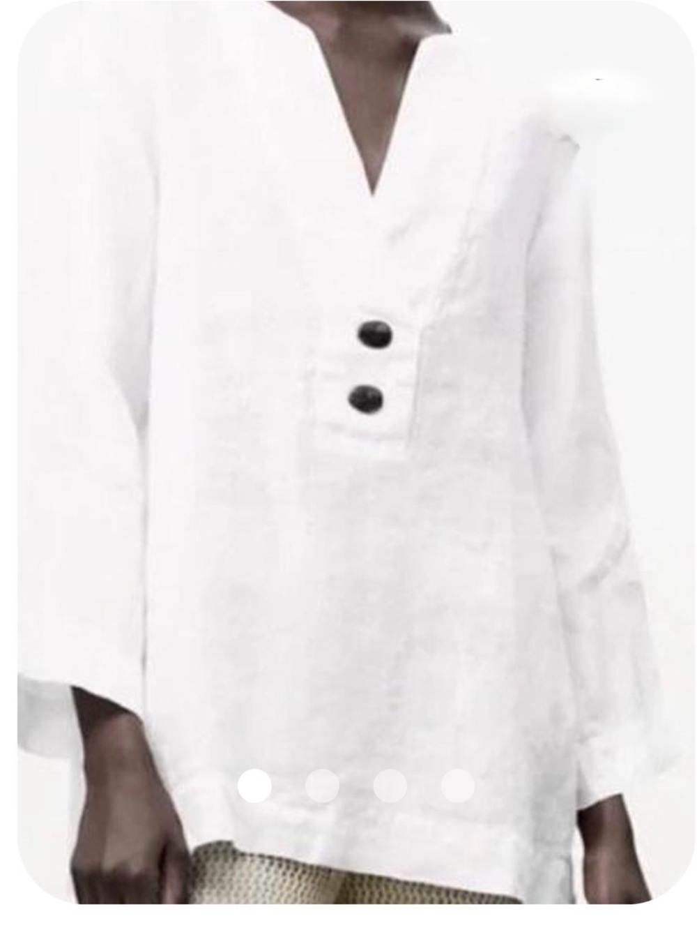 Zara White Linen V-Neck Tunic w/ Faux Horn Buttons